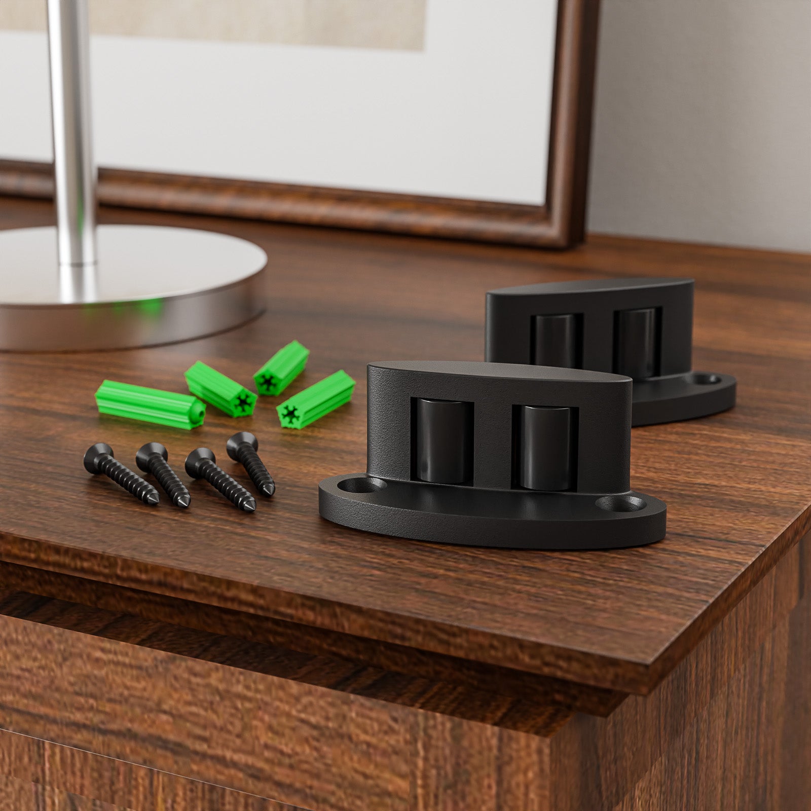 Sliding Barn Door Floor Guide Bottom, Double-Sided Roller Design, Smoothly and Quietly, Easy Install, Black (2 Packs)