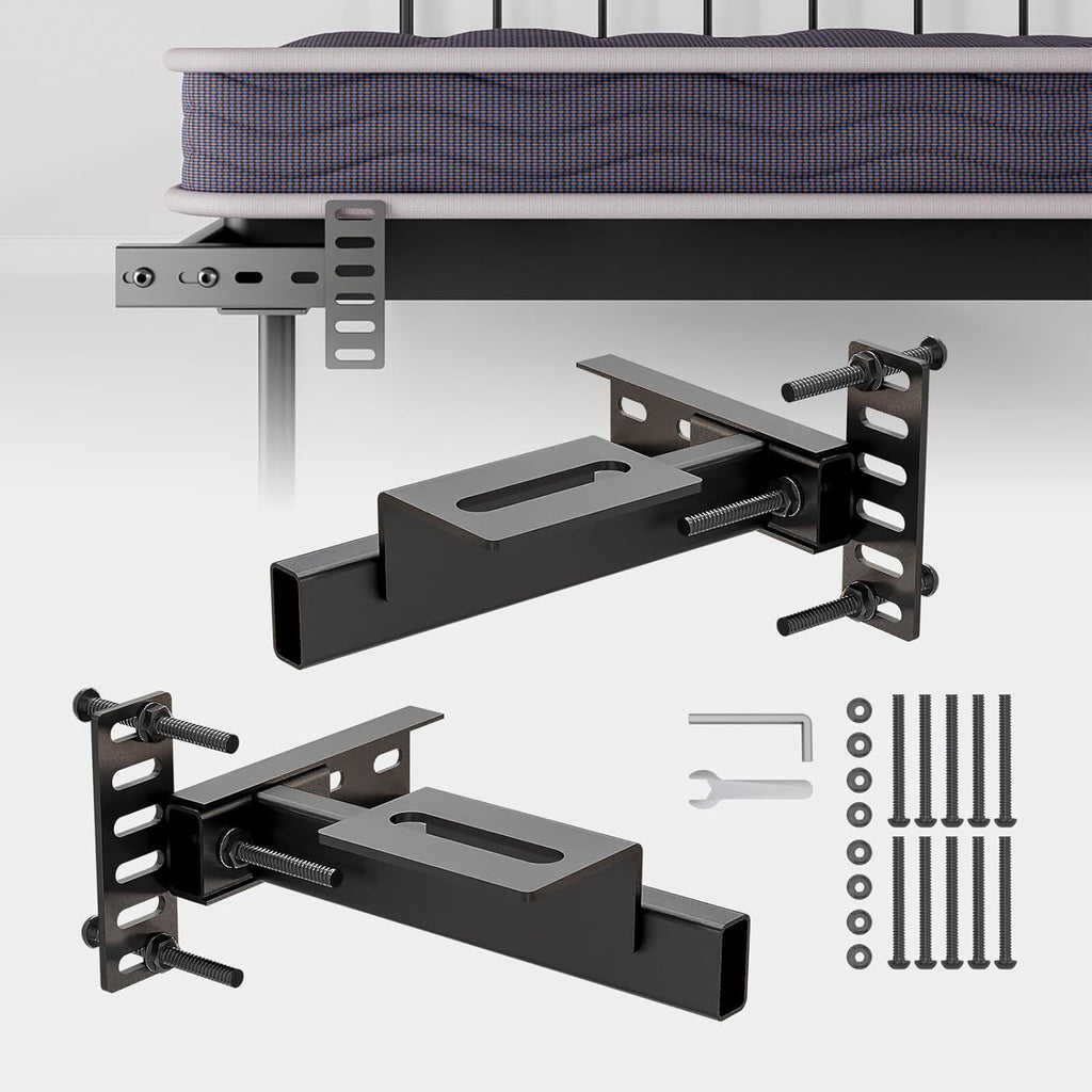 Adjustable Headboard Brackets - Metal Bed Frame Headboard Wall Mounting Brackets with Footboard Extension Kit for Twin, Full ,Queen ,King Size Bed(Black)