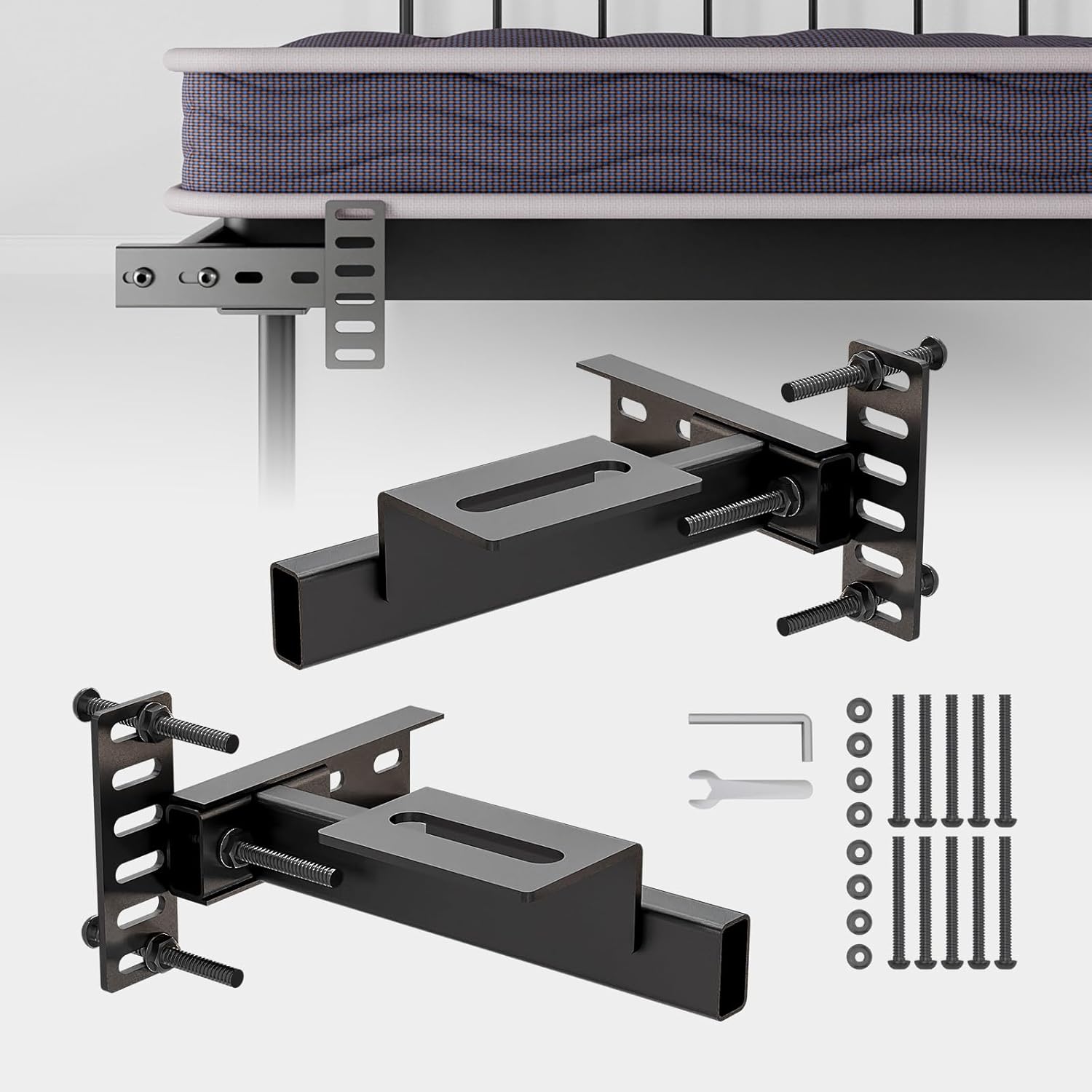 Adjustable Headboard Brackets - Metal Bed Frame Headboard Wall Mounting Brackets with Footboard Extension Kit for Twin, Full ,Queen ,King Size Bed(Black)