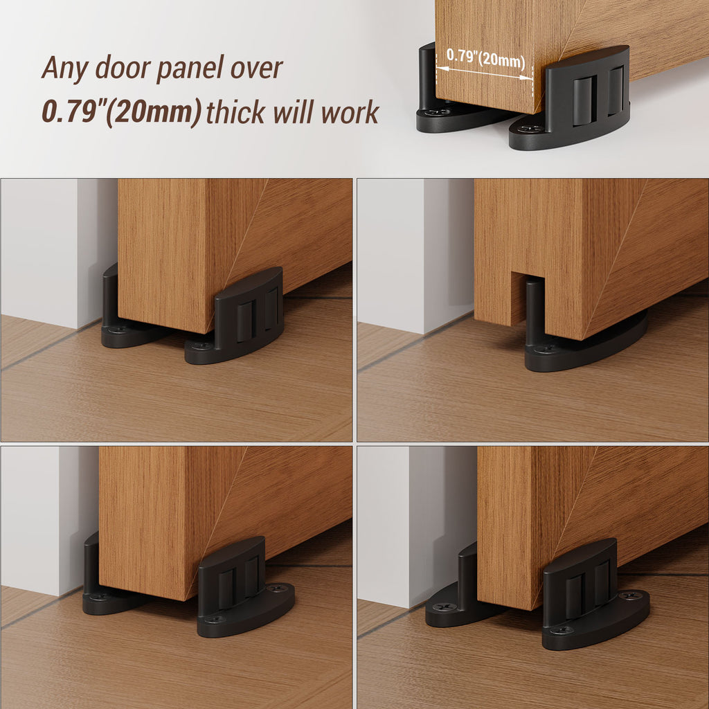 Sliding Barn Door Floor Guide Bottom, Double-Sided Roller Design, Smoothly and Quietly, Easy Install, Black (2 Packs)