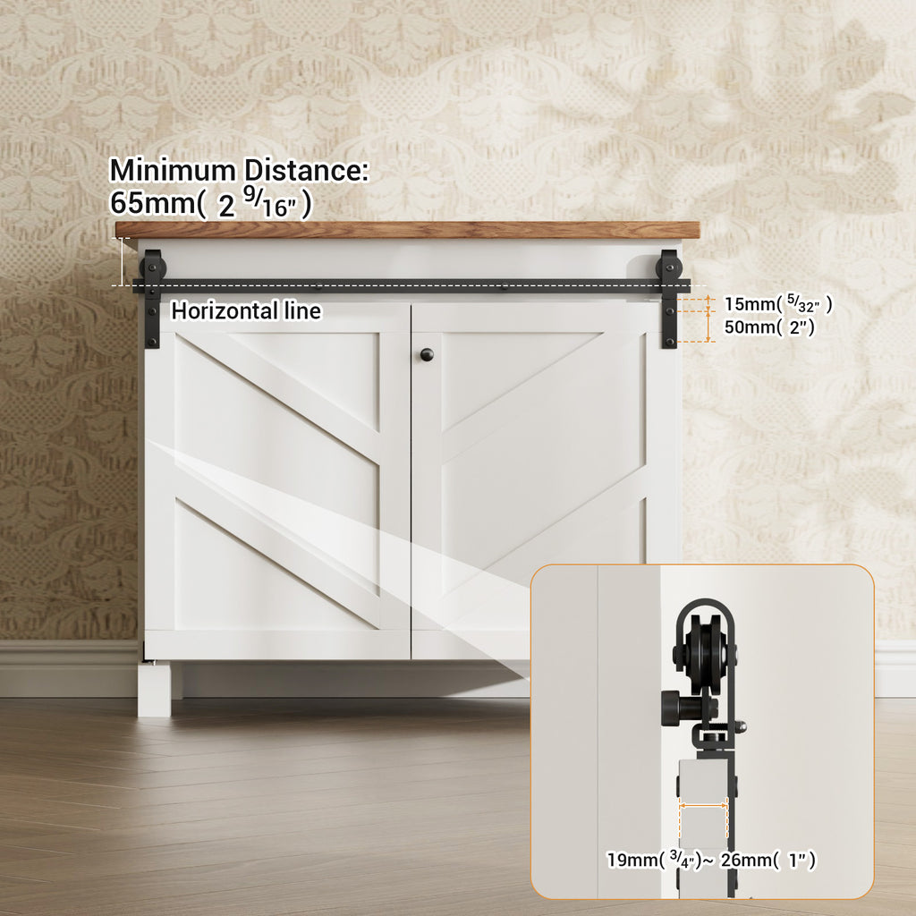 Upgraded 2.5FT Mini Folding Sliding Barn Door Hardware Kit for 2 Doors,Easy Install,Small Cabinet Barn Door Hardware Track Kit for TV Stand, Cupboards, Storage Cabinets(No Cabinet)