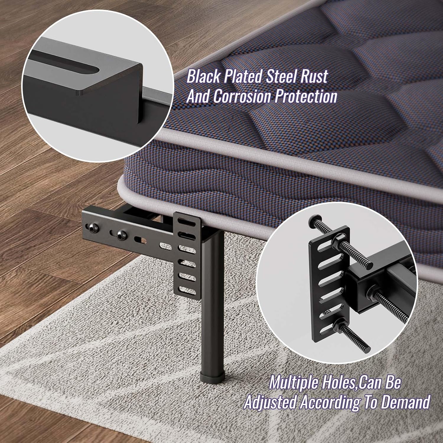 Adjustable Headboard Brackets - Metal Bed Frame Headboard Wall Mounting Brackets with Footboard Extension Kit for Twin, Full ,Queen ,King Size Bed(Black)