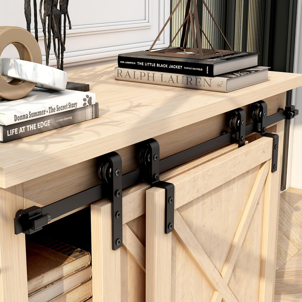 4.5FT Mini Bypass Barn Door Hardware Kit for 2 Doors, Small Cabinet Barn Door Hardware Track Kit for Cabinet, TV Stand, Cupboard (No Cabinet)