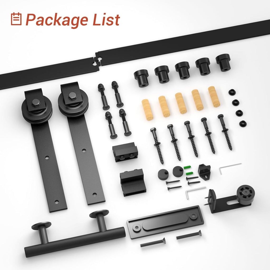 9FT Barn Door Hardware Kit – Includes J-Roller with Handles & Floor Guide, Smooth, Quiet & Easy DIY Install