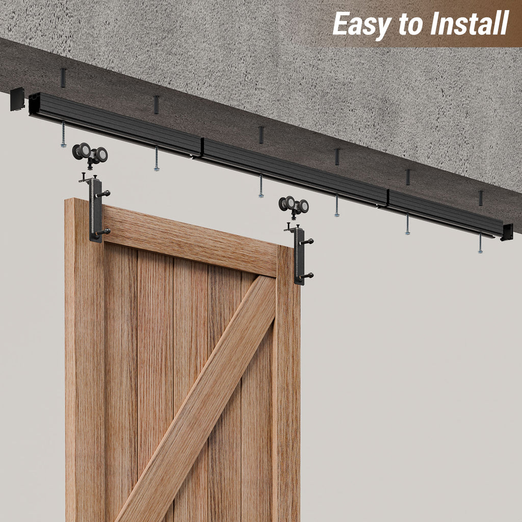 5FT Ceiling Mount Box Rail Barn Door Hardware Heavy Duty Sliding Barn Door Track Kit for Single Door, Aluminum Alloy, Easy Install (No Door)