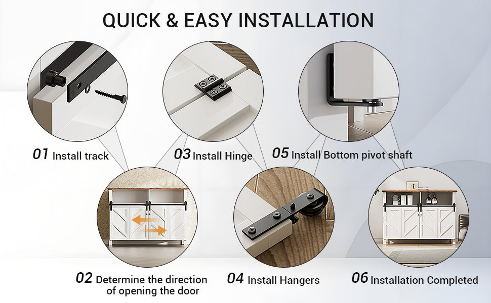 Upgraded 5FT Mini Folding Sliding Barn Door Hardware Kit for 4 Doors,Easy Install,Slide Smoothly Quietly,Small Cabinet Barn Door Hardware Track Kit for TV Stand, Cupboards,Wardrobes(No Cabinet)