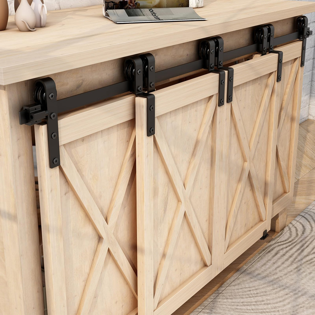 6FT Mini Bypass Barn Door Hardware Kit for 4 Doors, Small Cabinet Barn Door Hardware Track Kit for Cabinet, TV Stand, Cupboard (No Cabinet)