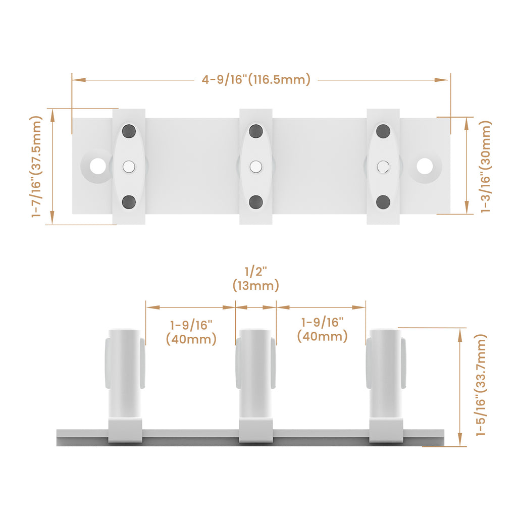 FLYVLIEG Sliding Closet Door Floor Guide for Double Bypass Door, Barn Door Bottom Guide, Adjustable 3-Roller Design, Easy Install, White
