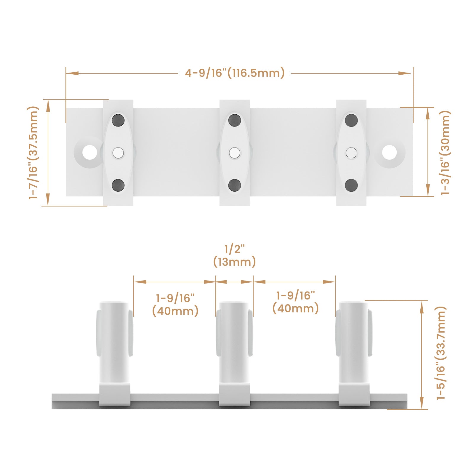 FLYVLIEG Sliding Closet Door Floor Guide for Double Bypass Door, Barn Door Bottom Guide, Adjustable 3-Roller Design, Easy Install, White