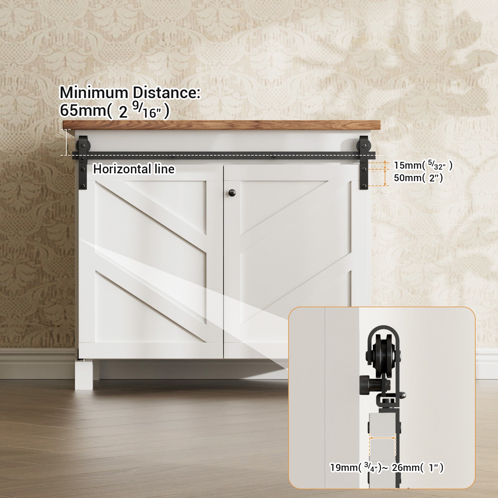 Upgraded 4FT Mini Folding Sliding Barn Door Hardware Kit for 2 Doors,Easy Install,Small Cabinet Barn Door Hardware Track Kit for TV Stand, Cupboards, Storage Cabinets(No Cabinet)