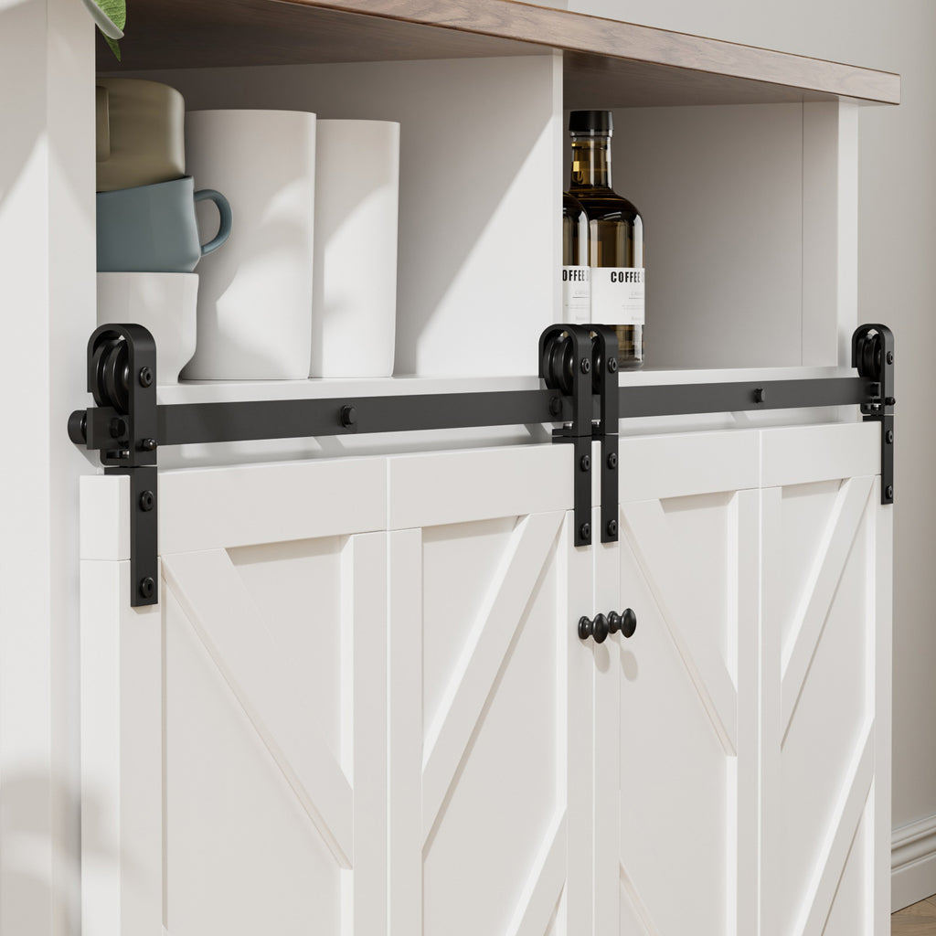 Upgraded 5FT Mini Folding Sliding Barn Door Hardware Kit for 4 Doors,Easy Install,Slide Smoothly Quietly,Small Cabinet Barn Door Hardware Track Kit for TV Stand, Cupboards,Wardrobes(No Cabinet)