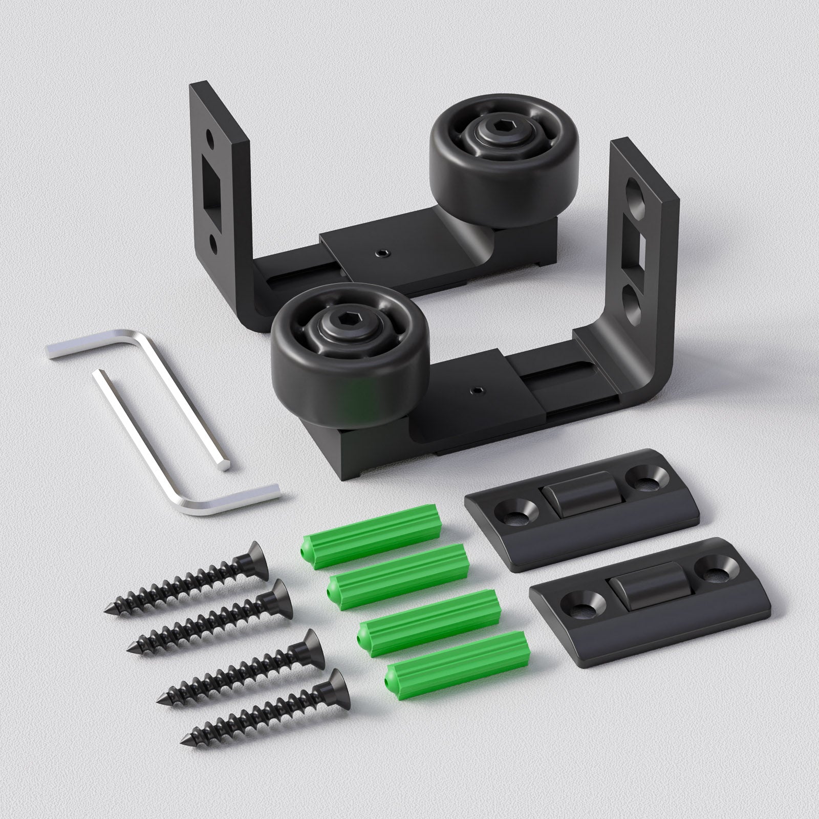 FLYVLIEG Adjustable Sliding Barn Door Floor Guide - Dual Roller System for Smooth Gliding - Wall Mount Hardware 2 pack Black