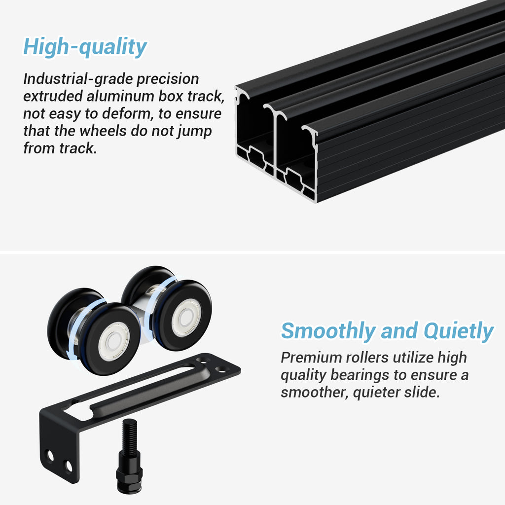 FLYVLIEG 79.2"/6.6FT Heavy Duty Bypass Door Hardware with Soft Close Mechanism, Aluminum Sliding Closet Door Track Kit for 2 door System,Slide Smoothly and Quietly,Fit Doors Thickness 1 3/8" or 1 3/4"