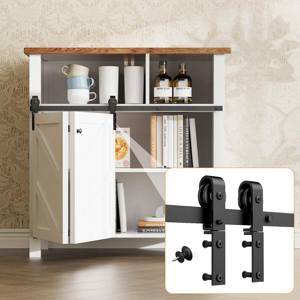 Upgraded 3.5FT Mini Folding Sliding Barn Door Hardware Kit for 2 Doors,Easy Install,Small Cabinet Barn Door Hardware Track Kit for TV Stand, Cupboards, Storage Cabinets(No Cabinet)