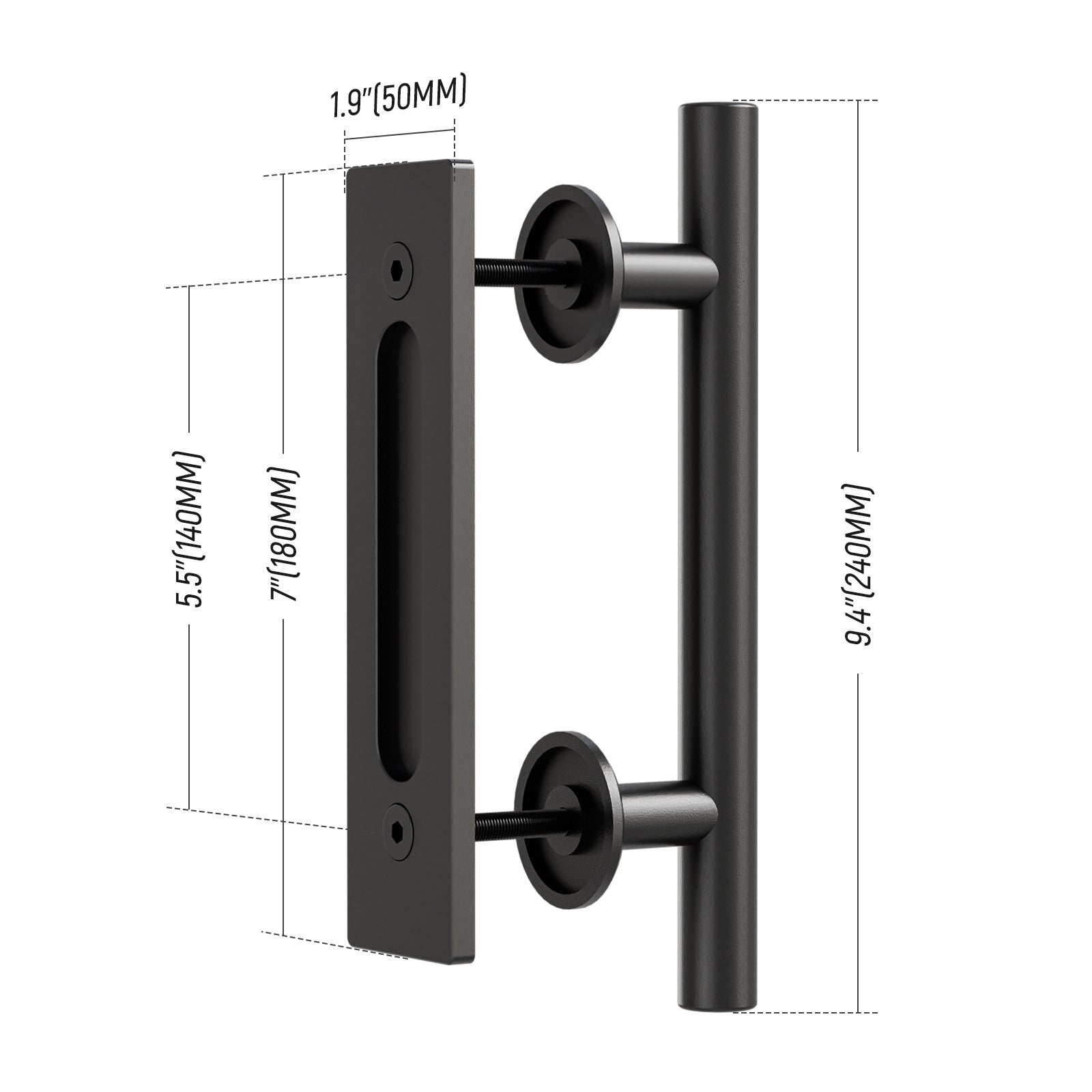 FLYVLIEG 9.45"/24cm Heavy Duty Pull and Flush Door Handle Set in Black, Sliding Barn Door Handle Fit Doors Up to 2 3/8''
