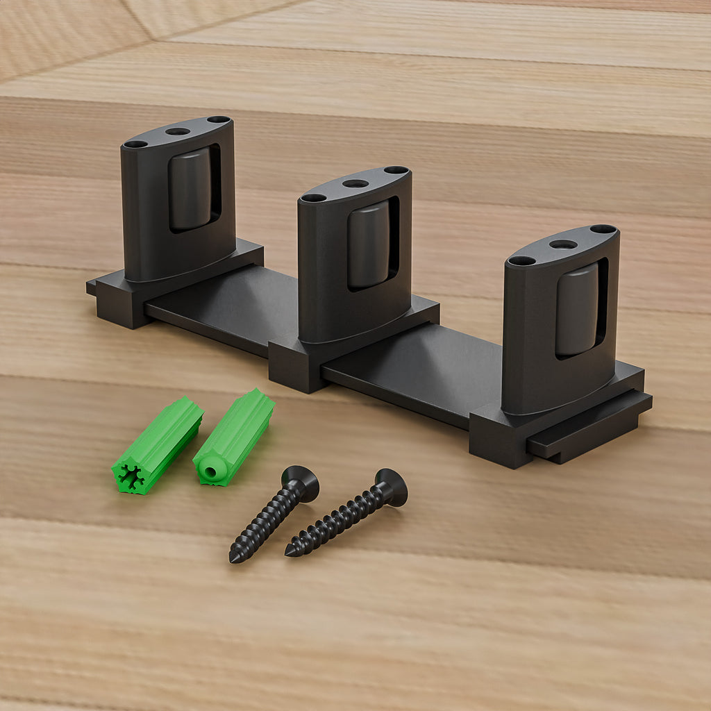 Sliding Closet Door Floor Guide for Double Bypass Door, Barn Door Bottom Guide, Adjustable 3-Roller Design, Easy Install, Black