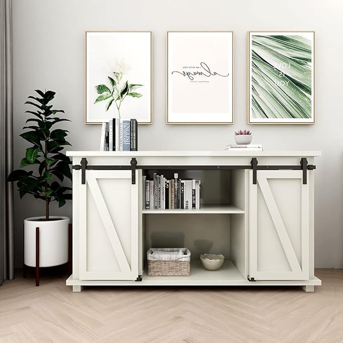 FLYVLIEG 5.5FT/66" Cabinet Mini Barn Door Hardware Kit, Double Mini Sliding Barn Door Hardware Kit,Sliding Cabinet Door Hardware, J Shape Roller, No Cabinet