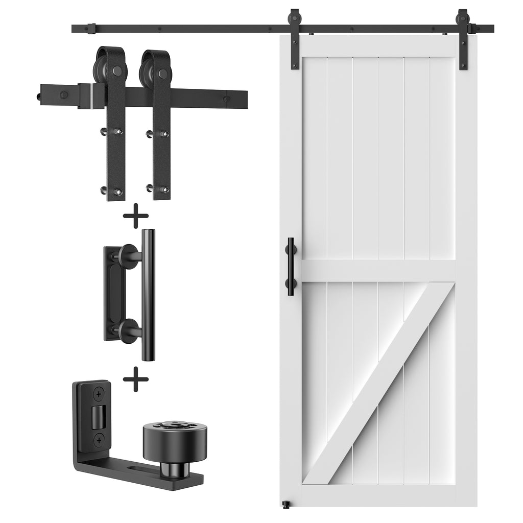 6.6FT Heavy Duty Sliding Barn Door Hardware Kit（1x Floor Guide&1x Pull Handle Set &5FT Track Kit for 36"~40" Wide Single Door）,Smoothly Quietly,Easy Install (No Door)