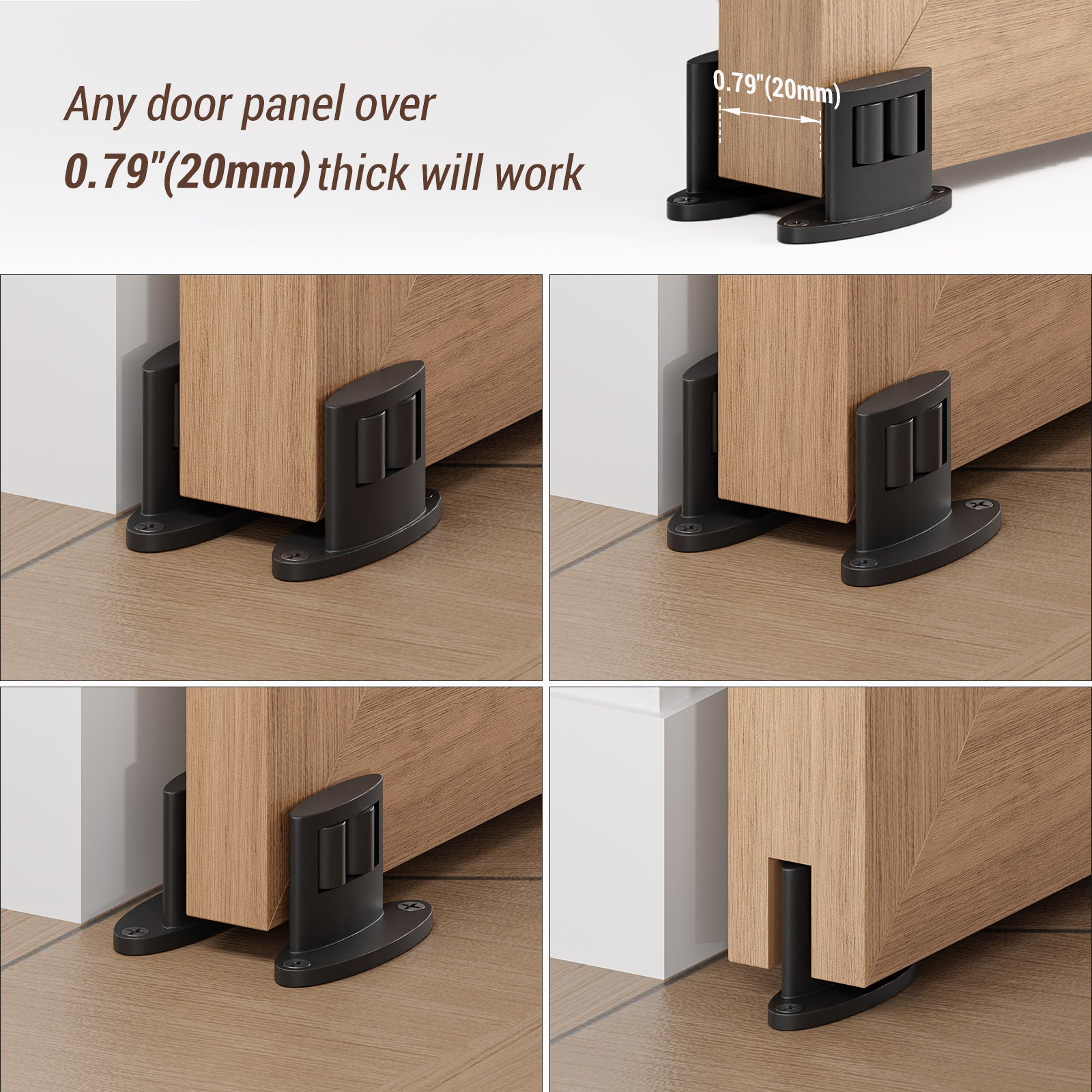 Sliding Barn Door Floor Guide Bottom, Double-Sided Roller Design, Smoothly and Quietly, Easy Install, Black (2 Packs)
