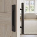 FLYVLIEG 12"/30cm Heavy Duty Pull and Flush Door Handle Set in Black, Sliding Barn Door Handle Fit Doors Up to 2 3/8''