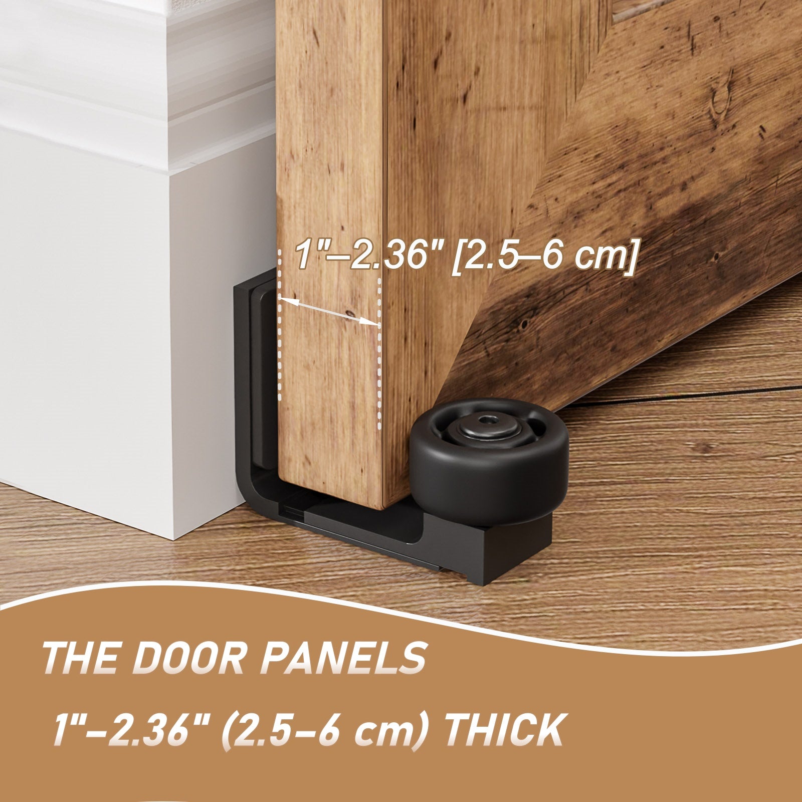 FLYVLIEG Adjustable Sliding Barn Door Floor Guide - Dual Roller System for Smooth Gliding - Wall Mount Hardware 2 pack Black