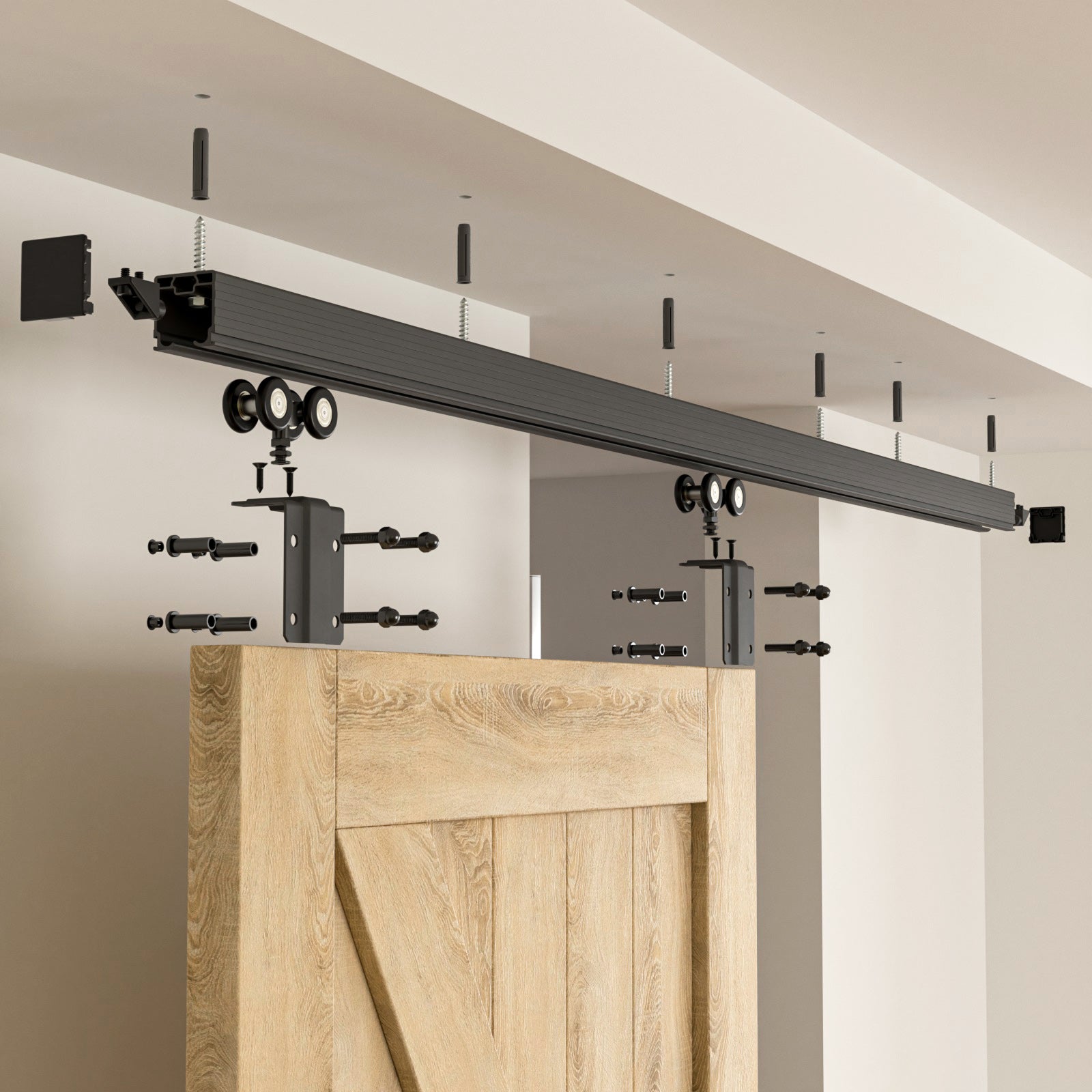 Heavy Duty Sliding Barn Door Track Kit, Ceiling Mount Box Rail Barn Door Hardware Kit for Single Door, Easy Install, 8FT(No Door)