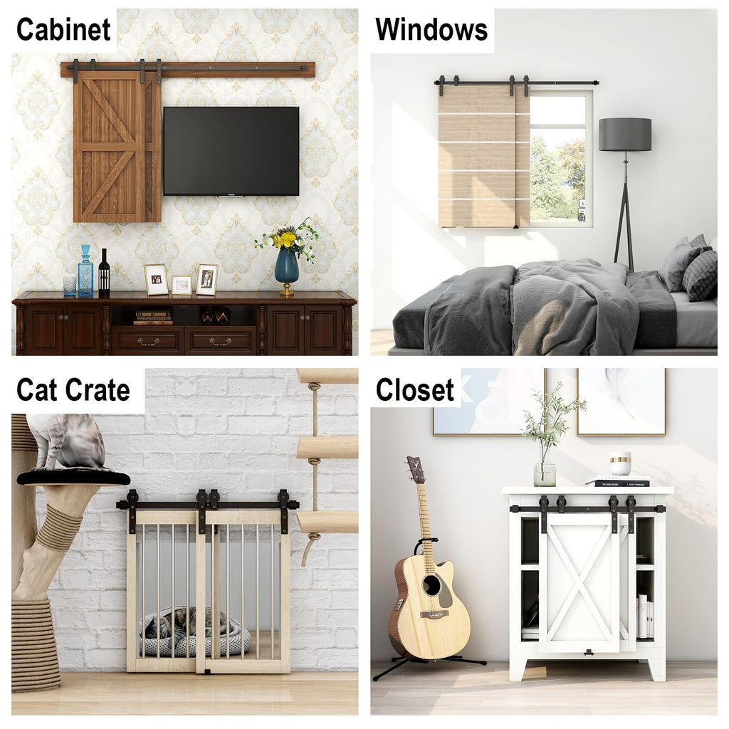 4.5FT Mini Bypass Barn Door Hardware Kit for 2 Doors, Small Cabinet Barn Door Hardware Track Kit for Cabinet, TV Stand, Cupboard (No Cabinet)