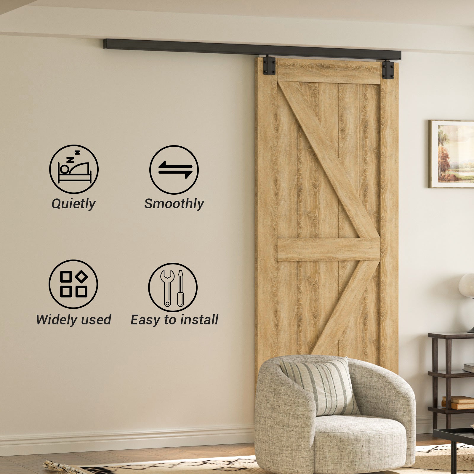 Heavy Duty Sliding Barn Door Track Kit, Ceiling Mount Box Rail Barn Door Hardware Kit for Single Door, Easy Install, 5FT(No Door)