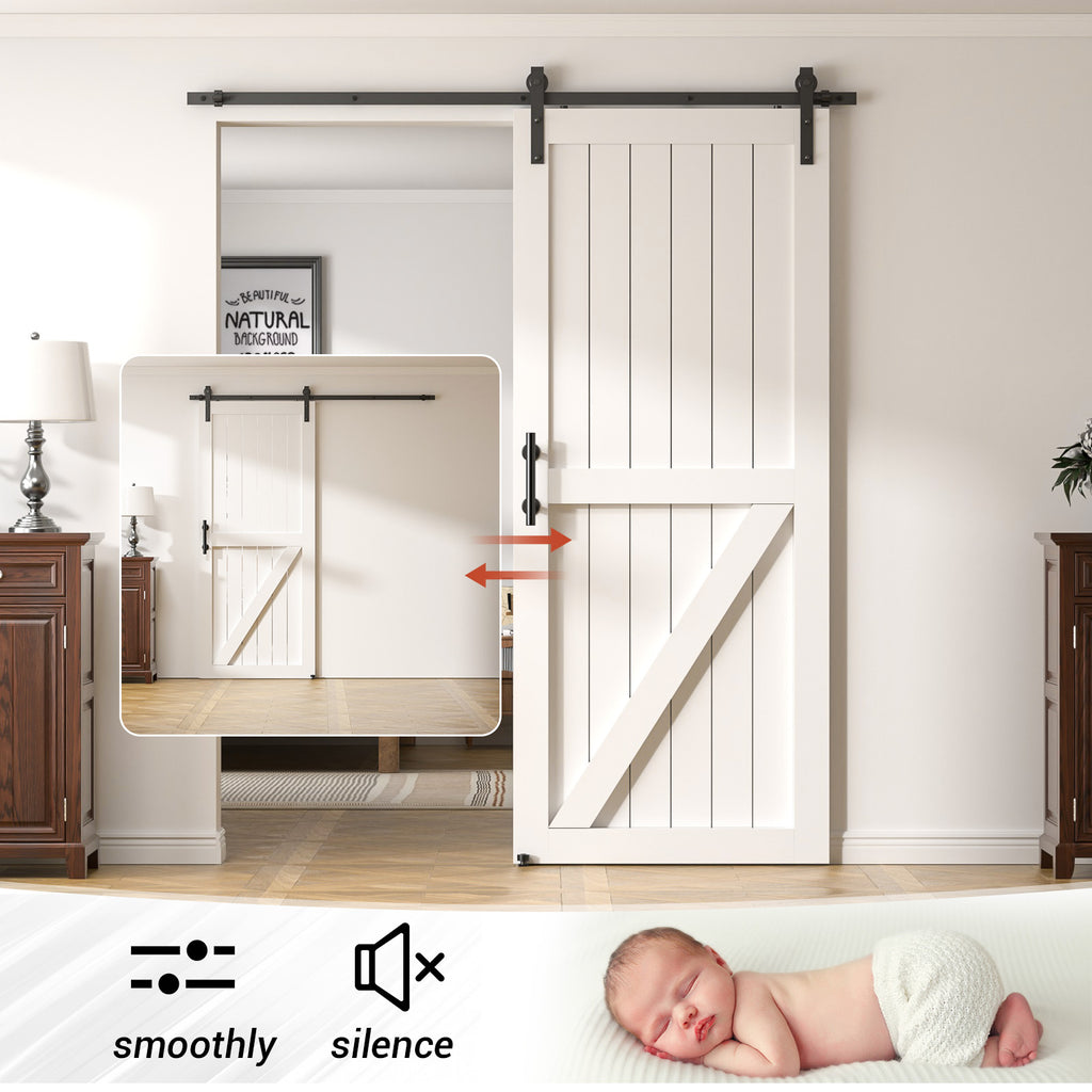 7FT Heavy Duty Sliding Barn Door Hardware Kit（1x Floor Guide&1x Pull Handle Set &5FT Track Kit for 42" Wide Single Door）,Smoothly Quietly,Easy Install (No Door)