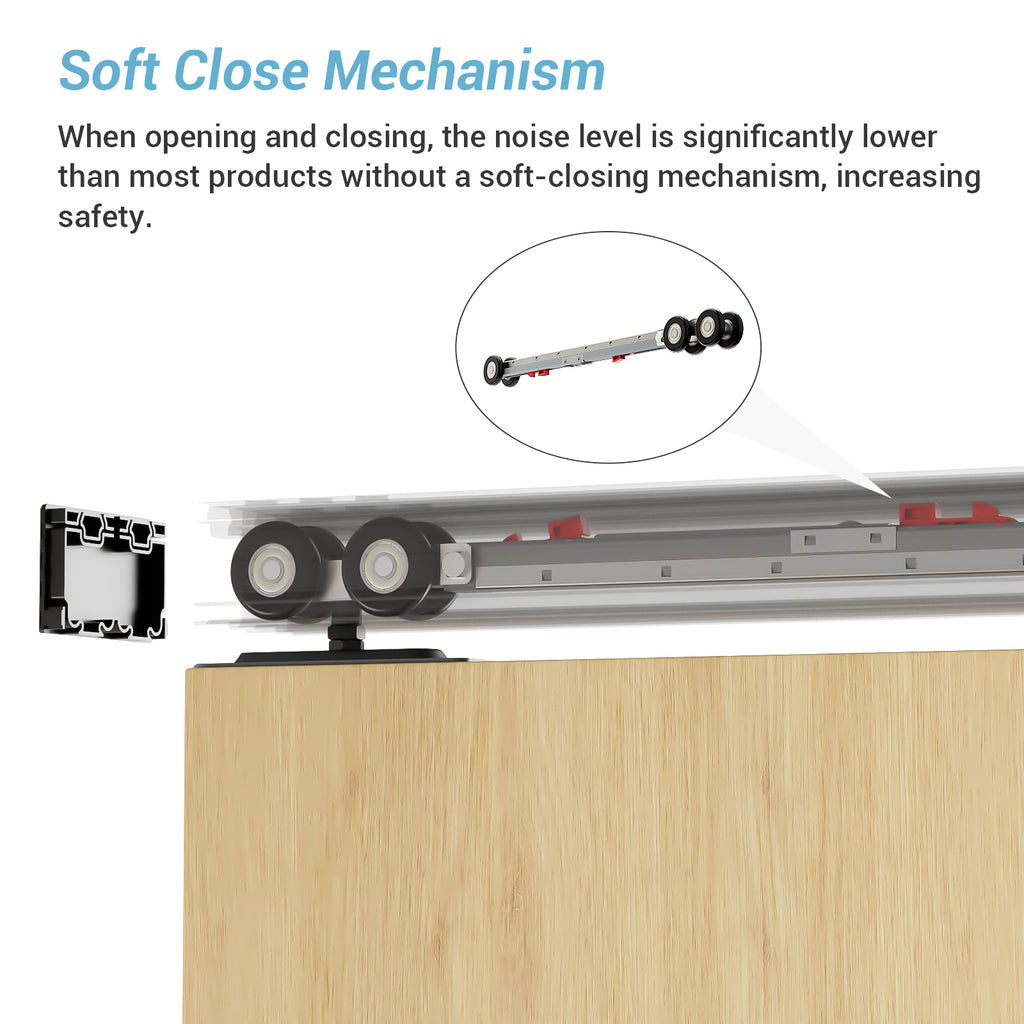 FLYVLIEG 96"/8FT Heavy Duty Bypass Door Hardware with Soft Close Mechanism, Aluminum Sliding Closet Door Track Kit for 2 Door System,Slide Smoothly and Quietly,Fit Doors Thickness 1 3/8" or 1 3/4"