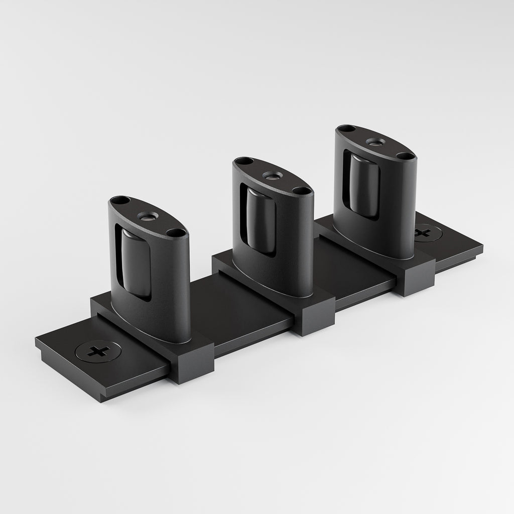 Sliding Closet Door Floor Guide for Double Bypass Door, Barn Door Bottom Guide, Adjustable 3-Roller Design, Easy Install, Black