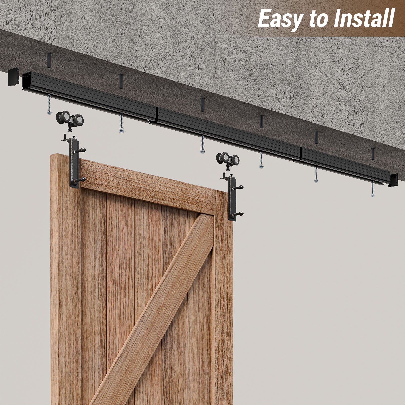 6.6FT Ceiling Mount Box Rail Barn Door Hardware Heavy Duty Sliding Barn Door Track Kit for Single Door, Aluminum Alloy, Easy Install (No Door)