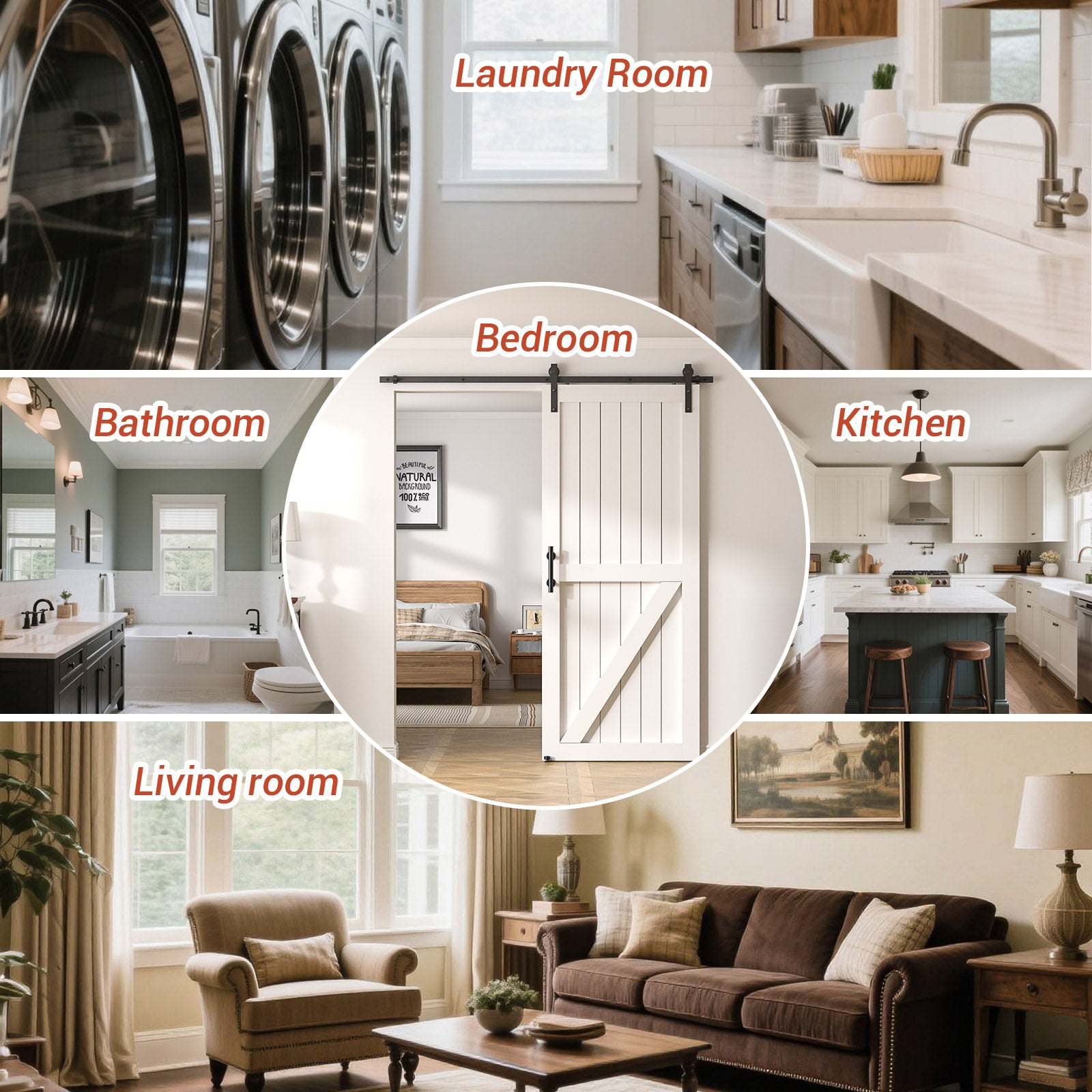 7FT Heavy Duty Sliding Barn Door Hardware Kit（1x Floor Guide&1x Pull Handle Set &5FT Track Kit for 42" Wide Single Door）,Smoothly Quietly,Easy Install (No Door)