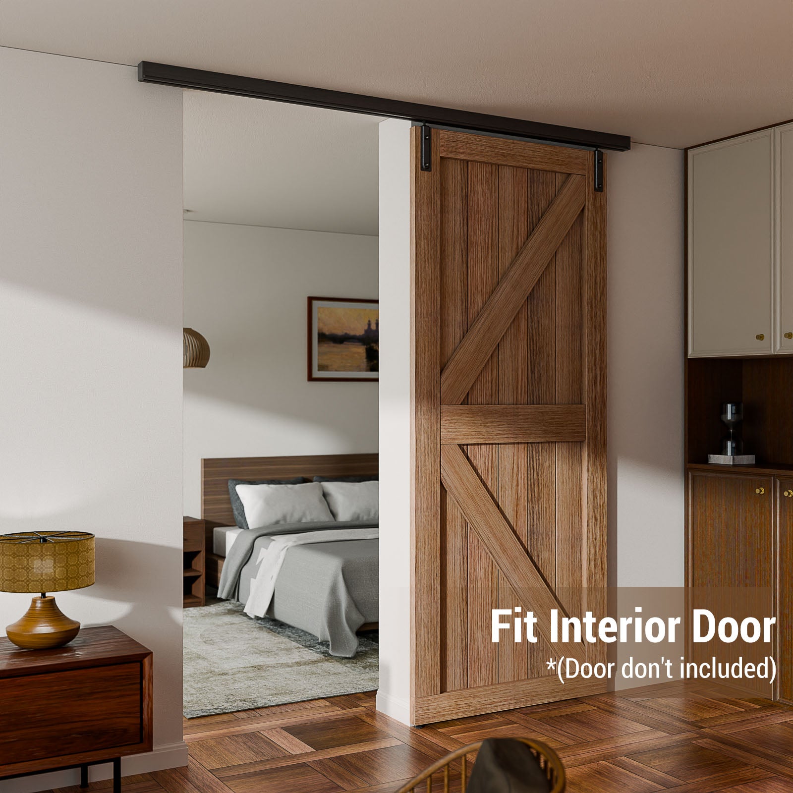 5FT Ceiling Mount Box Rail Barn Door Hardware Heavy Duty Sliding Barn Door Track Kit for Single Door, Aluminum Alloy, Easy Install (No Door)