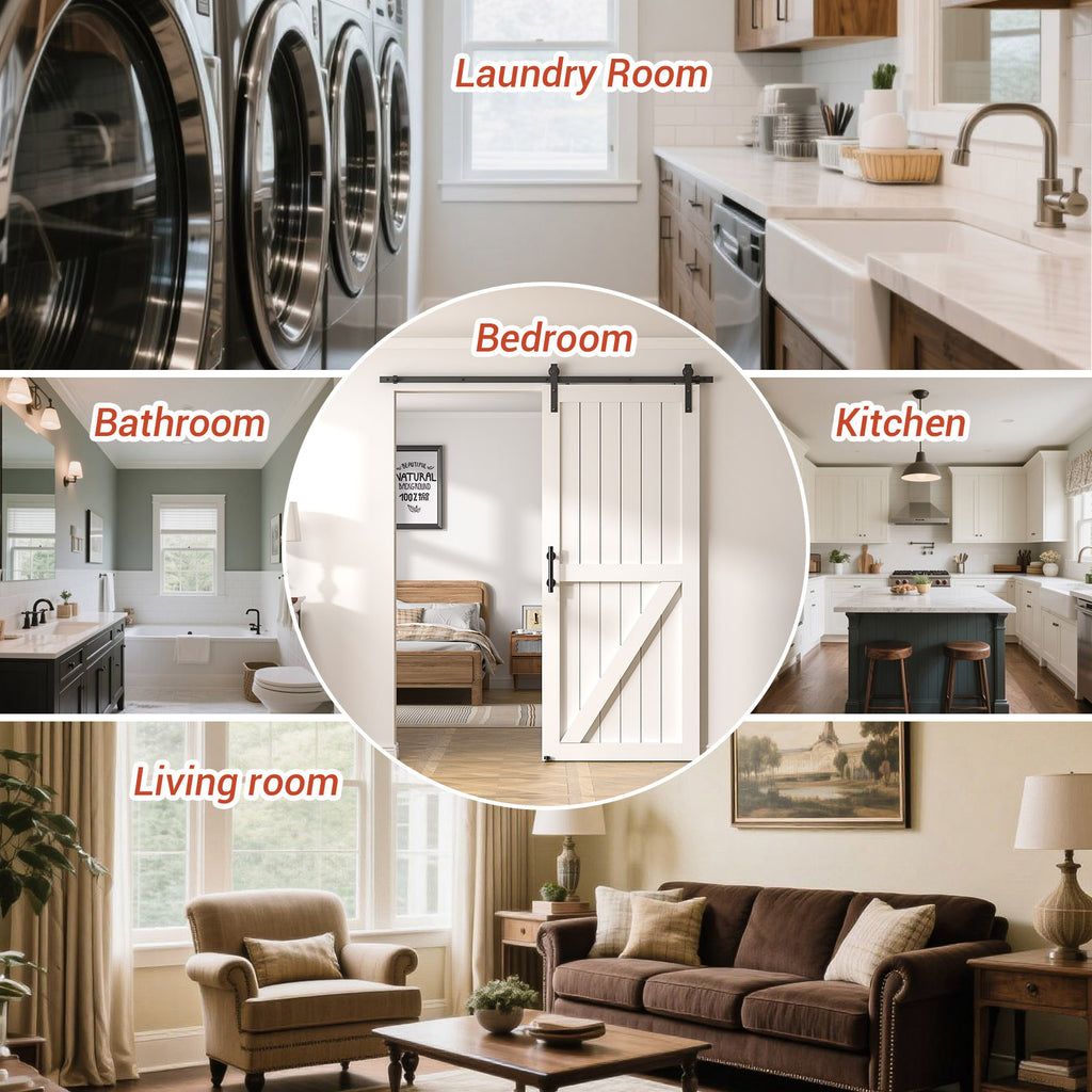 6.6FT Heavy Duty Sliding Barn Door Hardware Kit（1x Floor Guide&1x Pull Handle Set &5FT Track Kit for 36"~40" Wide Single Door）,Smoothly Quietly,Easy Install (No Door)