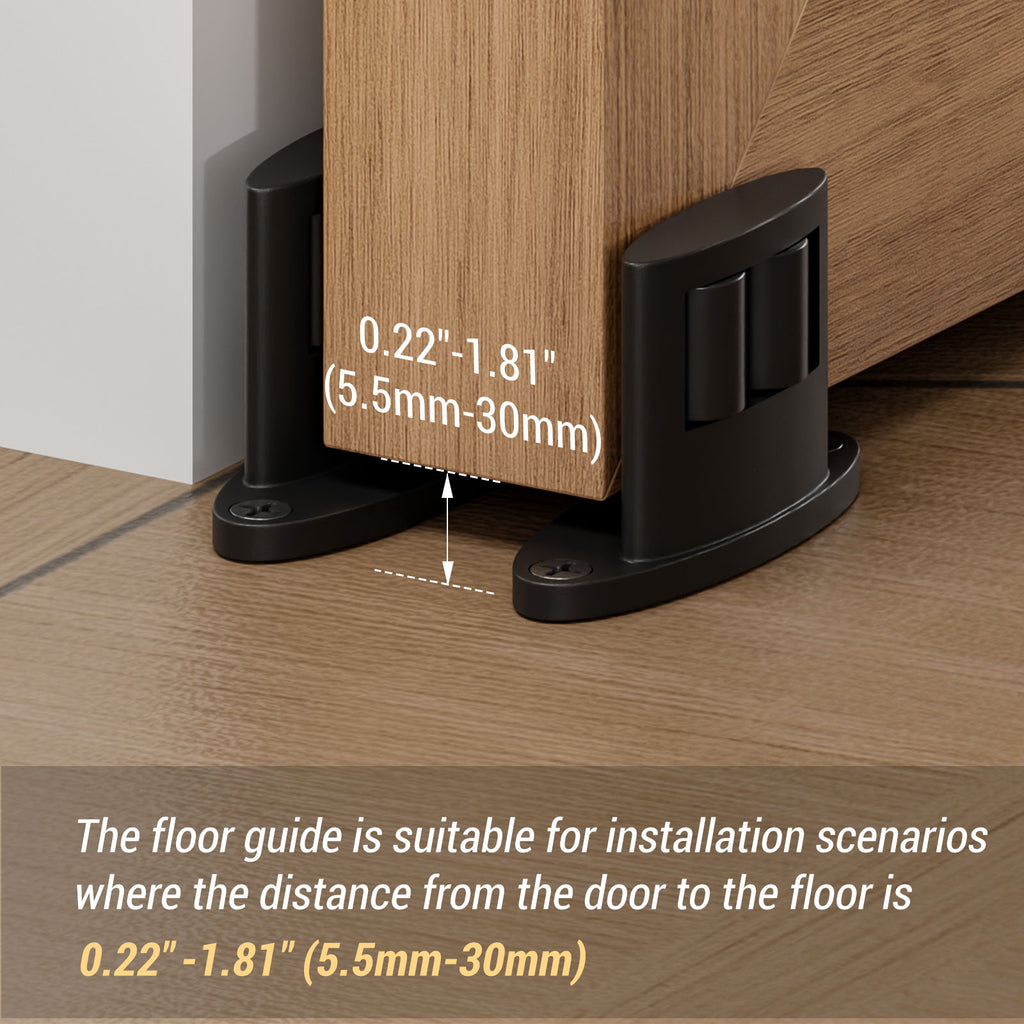 Sliding Barn Door Floor Guide Bottom, Double-Sided Roller Design, Smoothly and Quietly, Easy Install, Black (4 Packs)