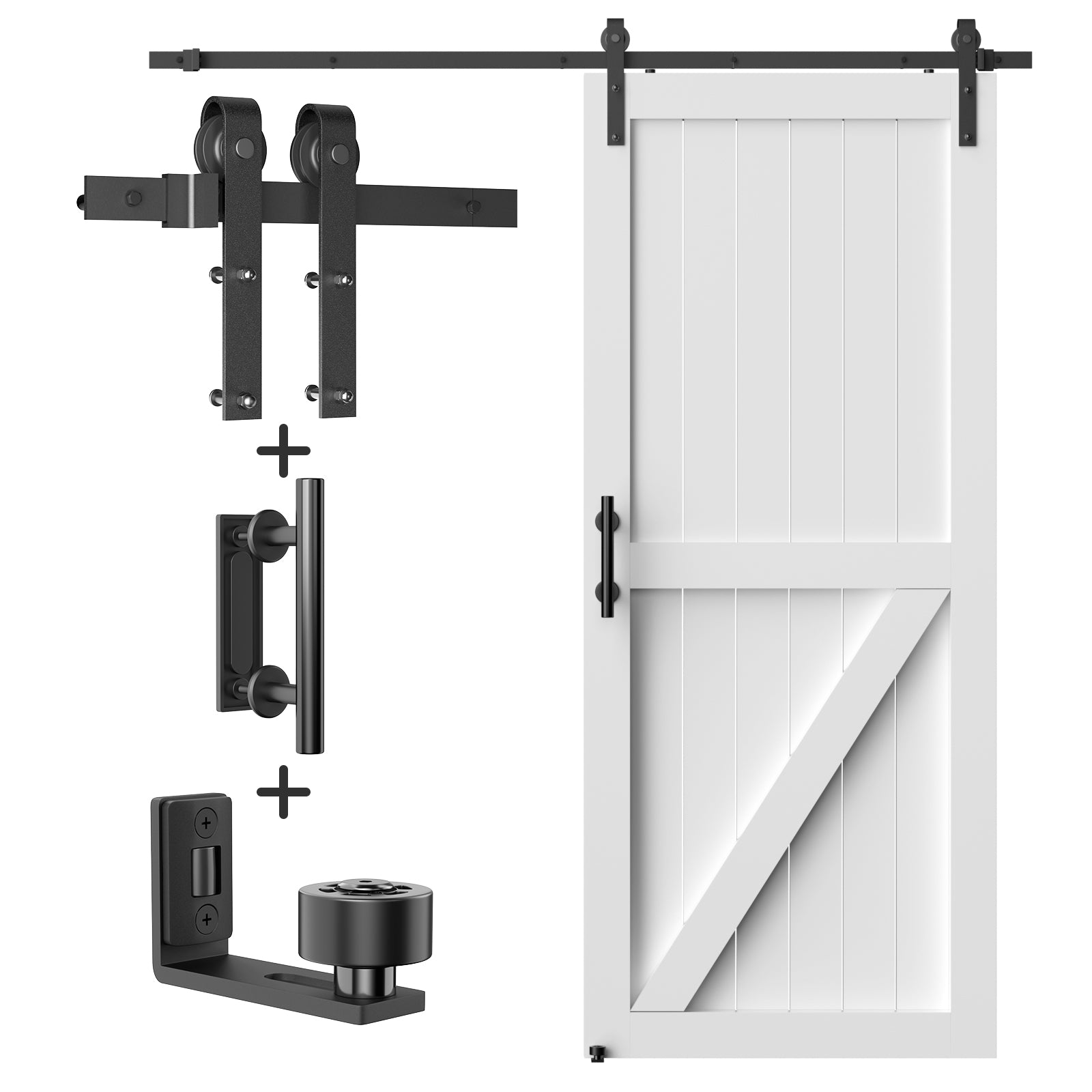 6FT Heavy Duty Sliding Barn Door Hardware Kit（1x Floor Guide&1x Pull Handle Set &5FT Track Kit for 34"~36" Wide Single Door）,Smoothly Quietly,Easy Install (No Door)