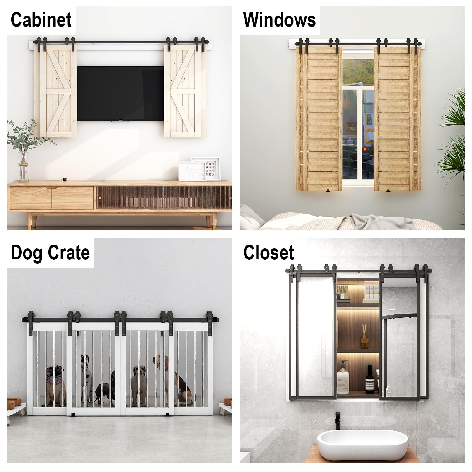 6FT Mini Bypass Barn Door Hardware Kit for 4 Doors, Small Cabinet Barn Door Hardware Track Kit for Cabinet, TV Stand, Cupboard (No Cabinet)