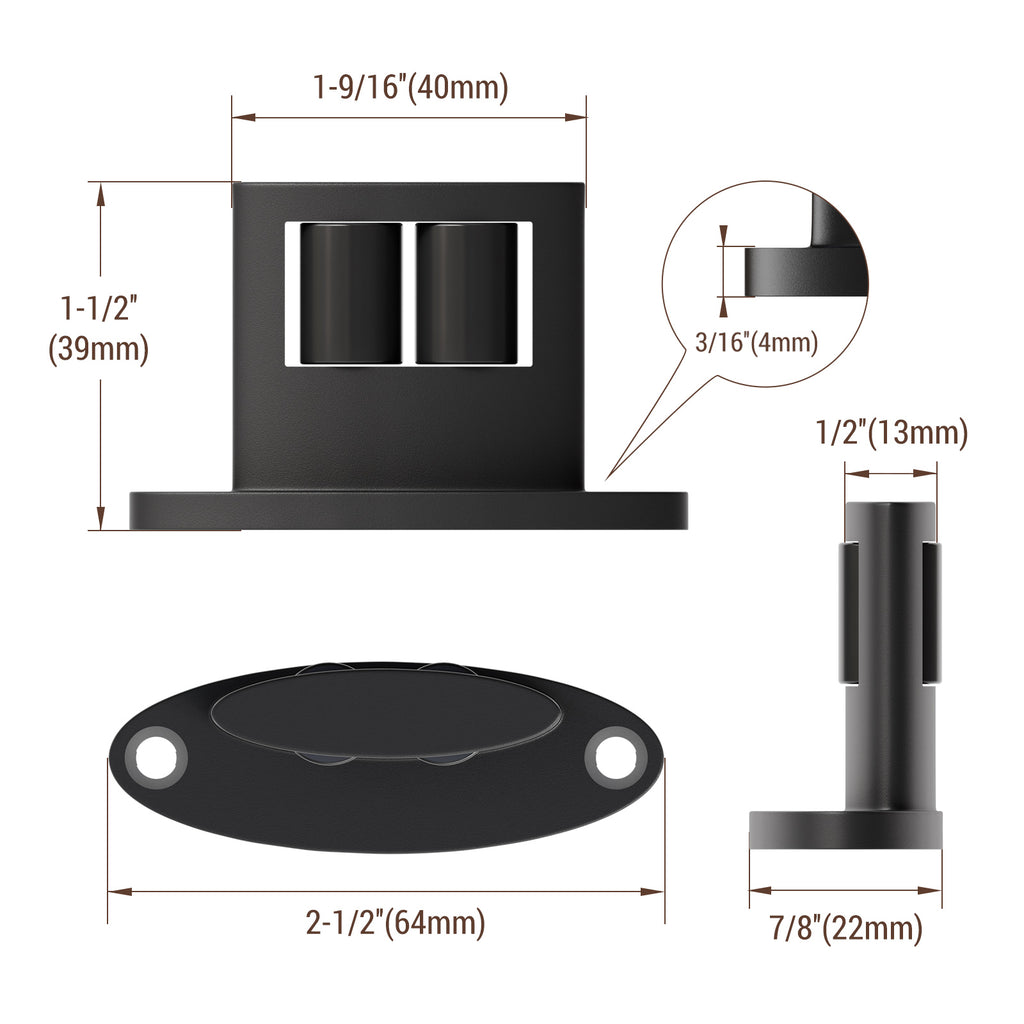 Sliding Barn Door Floor Guide Bottom, Double-Sided Roller Design, Smoothly and Quietly, Easy Install, Black (4 Packs)