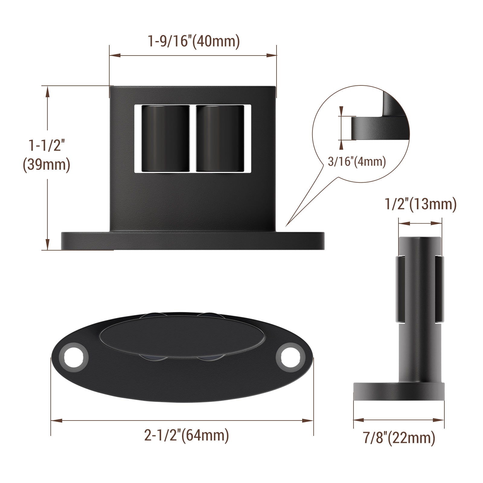 Sliding Barn Door Floor Guide Bottom, Double-Sided Roller Design, Smoothly and Quietly, Easy Install, Black (4 Packs)