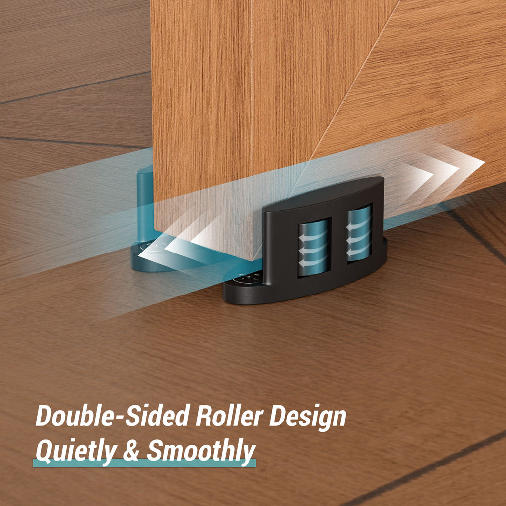 Sliding Barn Door Floor Guide Bottom, Double-Sided Roller Design, Smoothly and Quietly, Easy Install, Black (4 Packs)