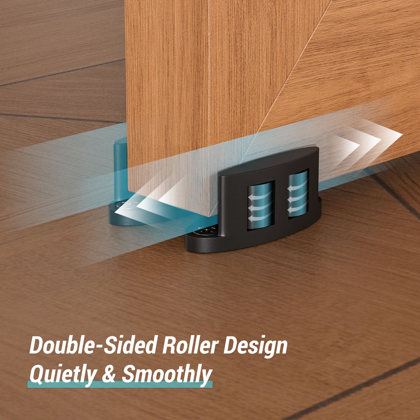 Sliding Barn Door Floor Guide Bottom, Double-Sided Roller Design, Smoothly and Quietly, Easy Install, Black (4 Packs)