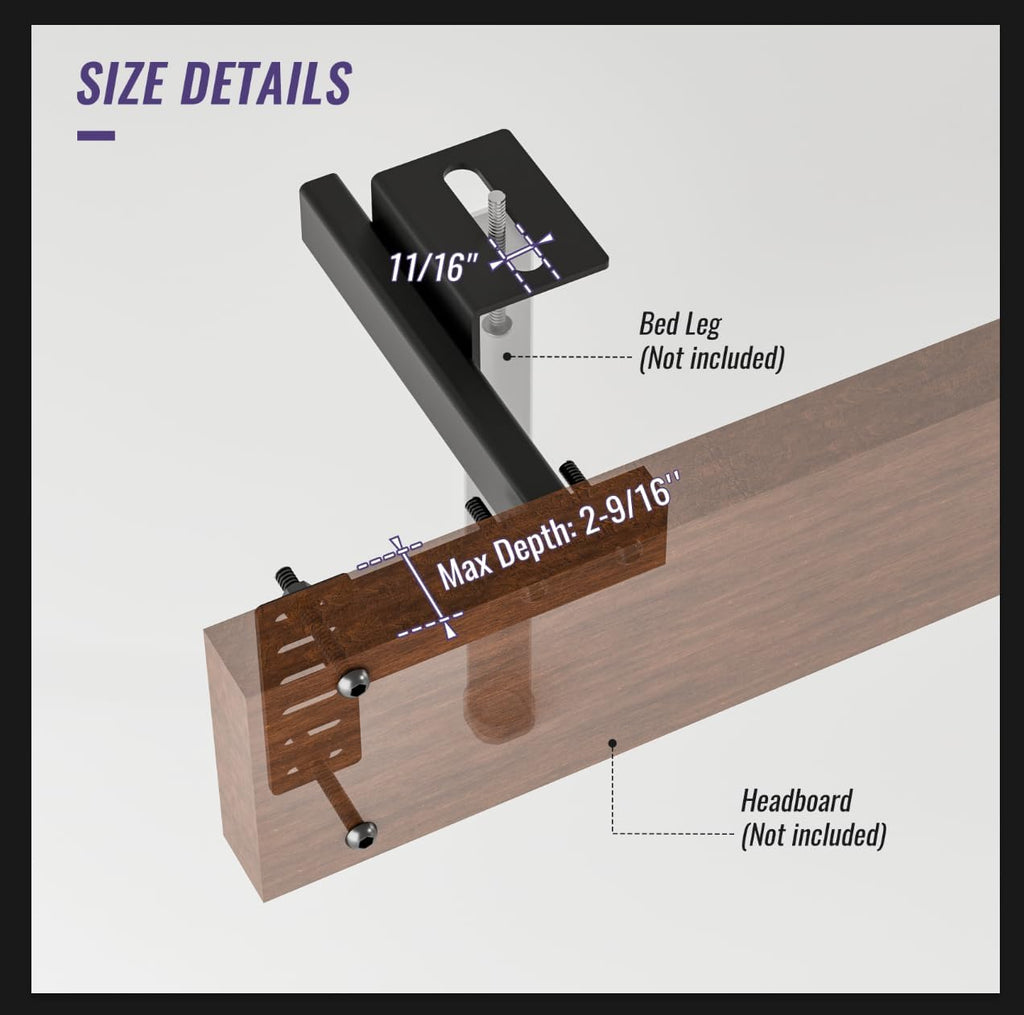 Adjustable Headboard Brackets - Metal Bed Frame Headboard Wall Mounting Brackets with Footboard Extension Kit for Twin, Full ,Queen ,King Size Bed(Black)