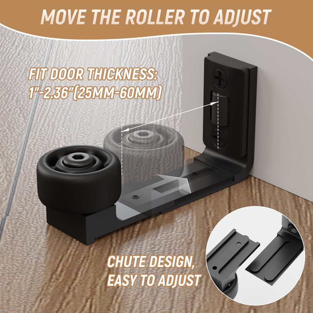 FLYVLIEG Adjustable Sliding Barn Door Floor Guide - Dual Roller System for Smooth Gliding - Wall Mount Hardware 1 Black