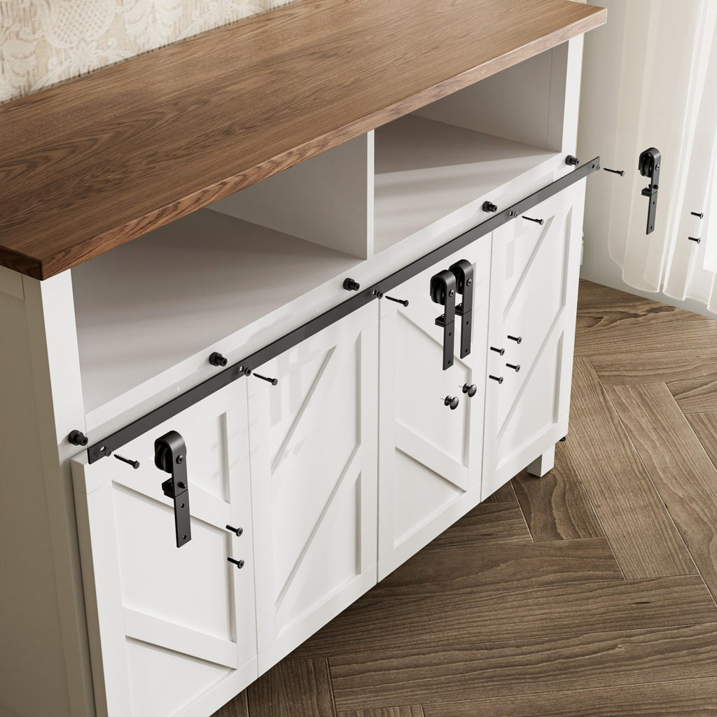 Upgraded 5FT Mini Folding Sliding Barn Door Hardware Kit for 4 Doors,Easy Install,Slide Smoothly Quietly,Small Cabinet Barn Door Hardware Track Kit for TV Stand, Cupboards,Wardrobes(No Cabinet)