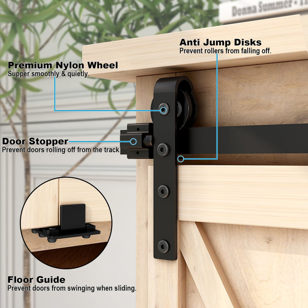 6FT Mini Bypass Barn Door Hardware Kit for 2 Doors, Small Cabinet Barn Door Hardware Track Kit for Cabinet, TV Stand, Cupboard (No Cabinet)
