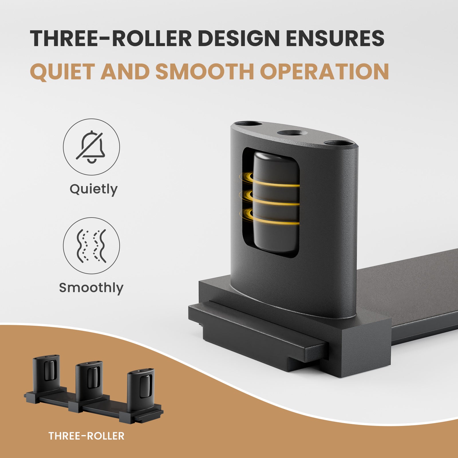 Sliding Closet Door Floor Guide for Double Bypass Door, Barn Door Bottom Guide, Adjustable 3-Roller Design, Easy Install, Black