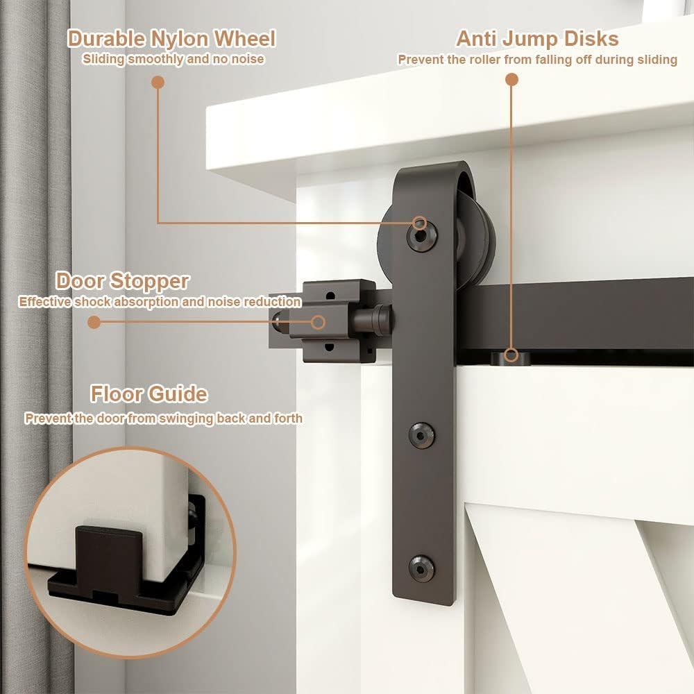 FLYVLIEG 6FT/72" Cabinet Mini Barn Door Hardware Kit, Double Mini Sliding Barn Door Hardware Kit,Sliding Cabinet Door Hardware, J Shape Roller, No Cabinet