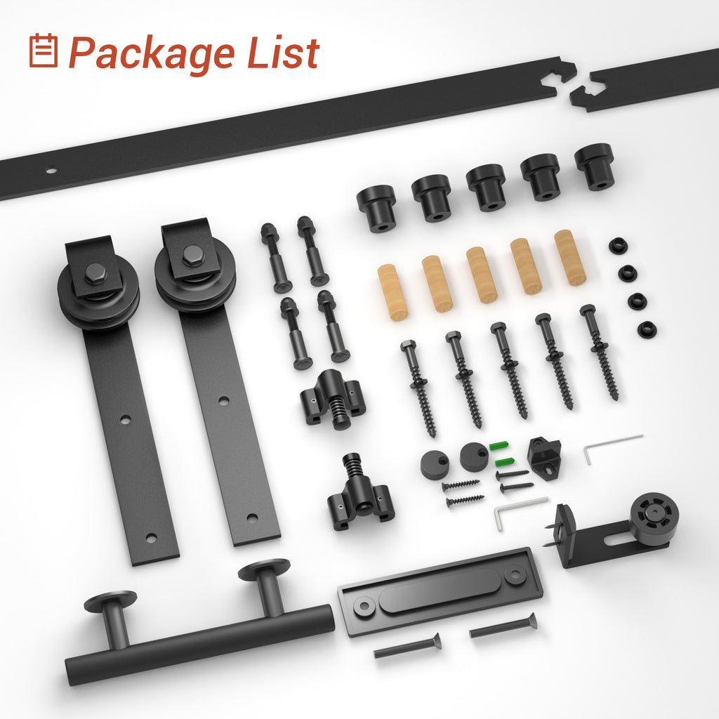 5FT Heavy Duty Sliding Barn Door Hardware Kit（1x Floor Guide&1x Pull Handle Set &5FT Track Kit for 28"~30" Wide Single Door）,Smoothly Quietly,Easy Install (No Door)