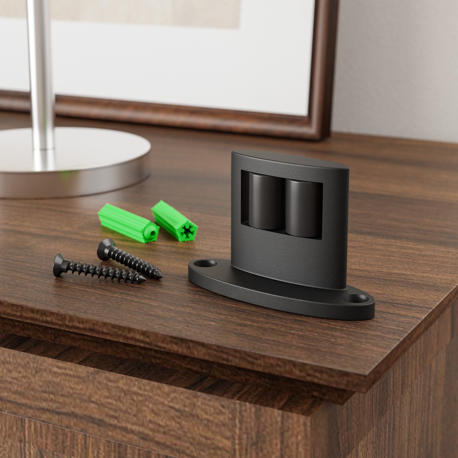 Sliding Barn Door Floor Guide Bottom, Double-Sided Roller Design, Smoothly and Quietly, Easy Install, Black (4 Packs)